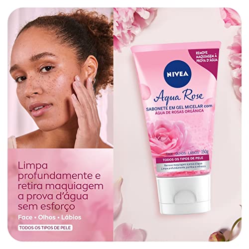 NIVEA Sabonete Facial em Gel Aqua Rose 150ml - Remove impurezas e maquiagem à prova d'água sem deixar resíduos, promove maciez na face e prepara a pele para receber maquiagens