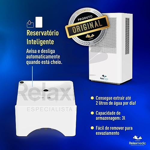 Desumidificador Ar Ambiente Elétrico Portátil Pure Ion Antimofo Max Bivolt - Reservatório de 3 Litros - Relaxmedic