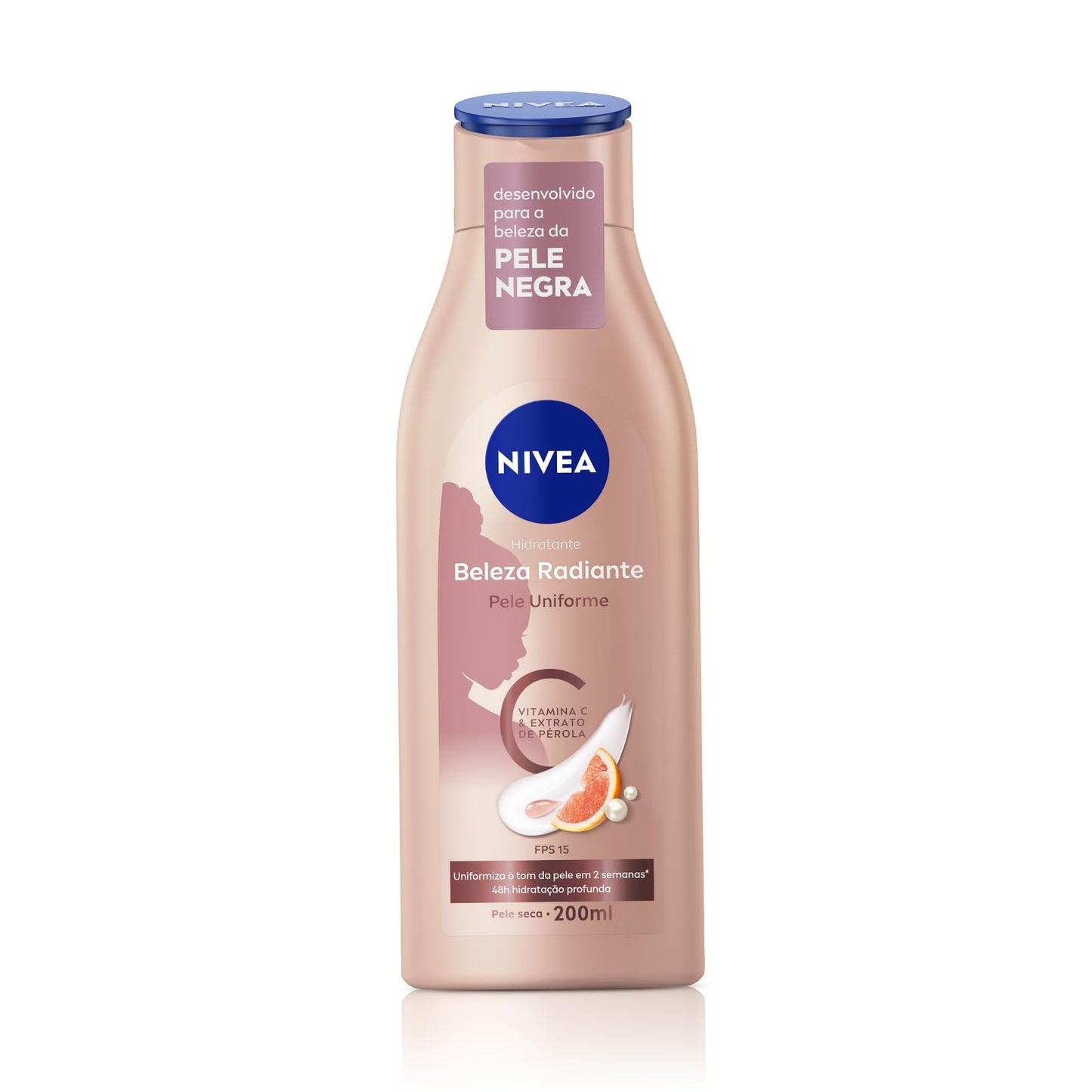 NIVEA Hidratante Corporal Beleza Radiante Pele Uniforme 200ml - Para a beleza da pele negra, uniformiza o tom da pele em 2 semanas e repara as áreas ressecadas, com vitamina C