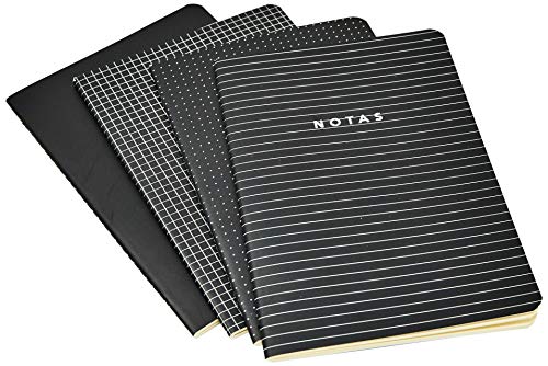 Kit 4 Cadernetas Costuradas Notas Mix, Cicero, 3732, Preto
