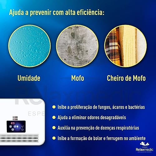 Desumidificador Ar Ambiente Elétrico Portátil Pure Ion Antimofo Max Bivolt - Reservatório de 3 Litros - Relaxmedic
