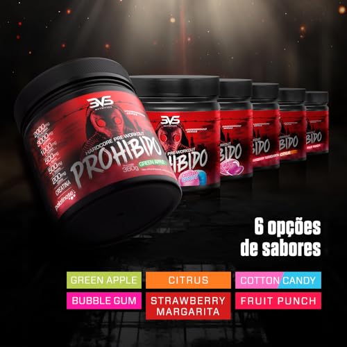 Pré Treino Prohibido Hardcore Pre-Workout, 3VS Nutrition | 2 gr de Beta Alanina | Estimulante para treino | Energia e foco | Explosão de força em seus músculos | Para homens e mulheres