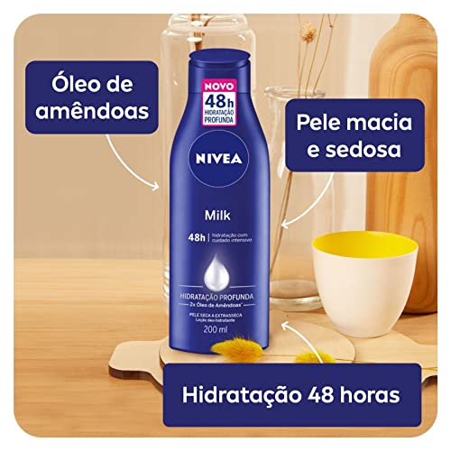 NIVEA Hidratante Corporal Milk Pele Seca - Nutrição intensa para pele seca a extrasseca, com fórmula cremosa que deixa a pele macia, cheirosa e hidratada por 48h - 200ml