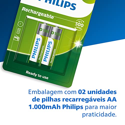 PHILIPS Pilha recarregável AA 1.2V 1.000mAh, padrão, R6B2RTU10/59