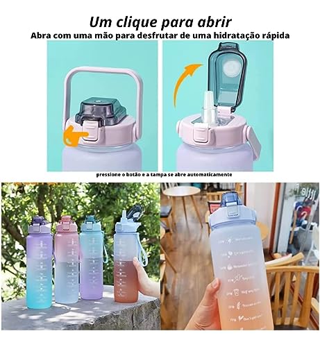 Kit 3 Garrafa De Água Squeeze Galão 2l Litros Motivacional Academia Colorida Antivazamento 3D Tie Dye Frases Português (PRETO)