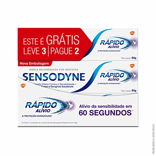 Sensodyne Creme Dental Rápido Alívio e Proteção Duradoura para Dentes e Gengivais Sensíveis, Leve 3 unidades e Pague 2, 50g cada