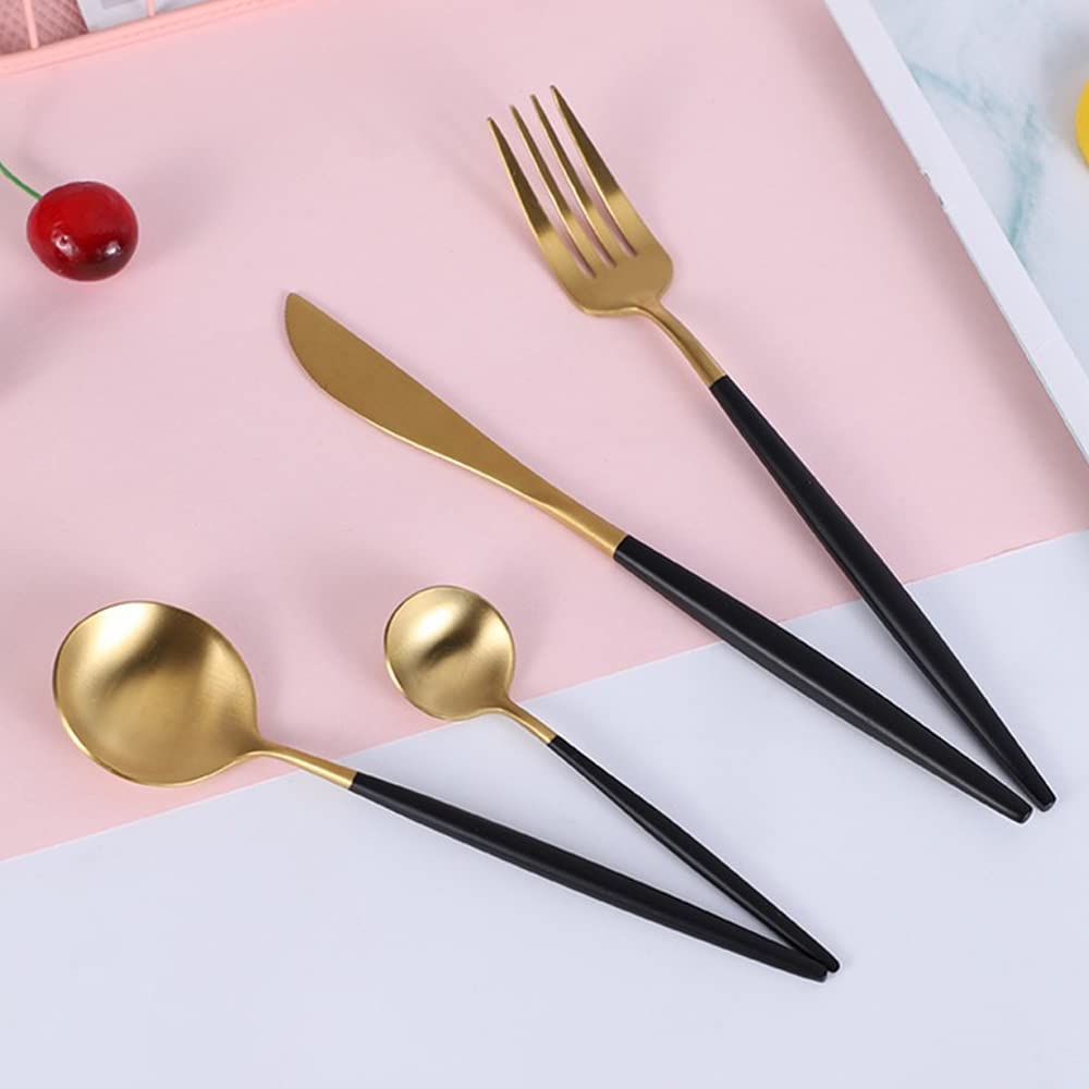 Conjunto De Talheres Aço Inoxidável 24 Peças Faqueiros Kits (Ouro Preto)