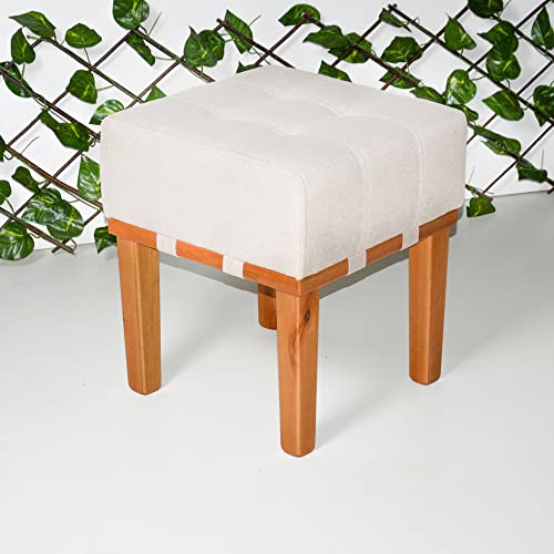 Kit 2 Puff Banquetas Apolo Para Sala de Estar Madeira Maciça Sanna Decor (Linho Bege)