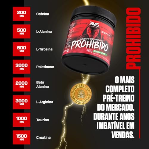 Pré Treino Prohibido Hardcore Pre-Workout, 3VS Nutrition | 2 gr de Beta Alanina | Estimulante para treino | Energia e foco | Explosão de força em seus músculos | Para homens e mulheres