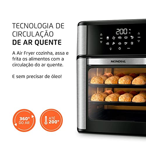 Fritadeira Air Fryer Forno Oven 12 Litros, Mondial, Preto/Inox, 2000W, 110V - AFO-12L-BI