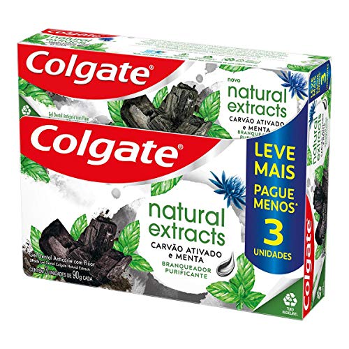 Creme Dental Colgate Natural Extracts Carvão Ativado e Menta 3 unid 90g