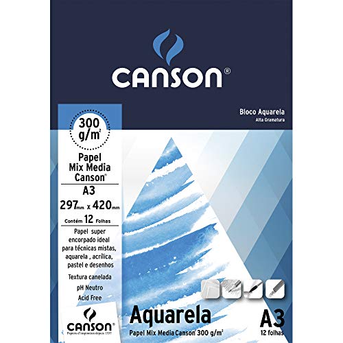 Bloco aquarela A3 300g com 12 folhas Canson