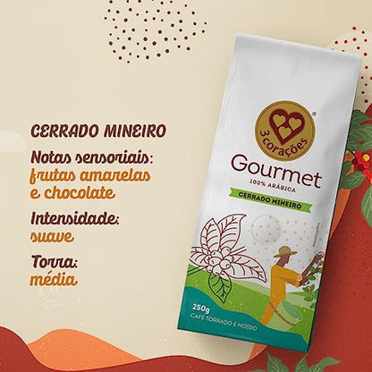 3 Corações Café Torrado E Moído Gourmet Cerrado Mineiro Pacote 250G