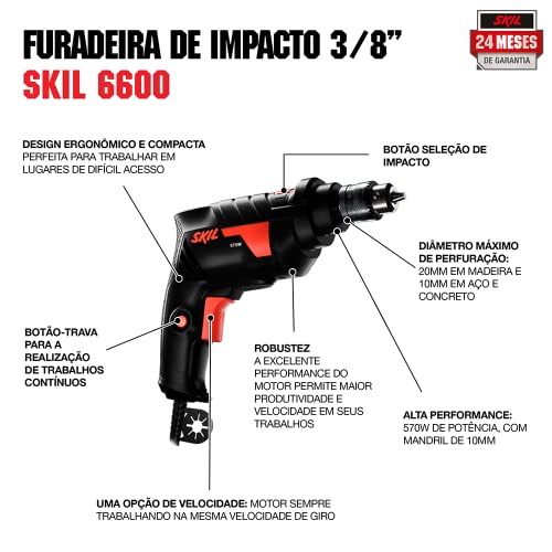 Skil Furadeira De Impacto 6600 570W 220V Com Chave De Mandril