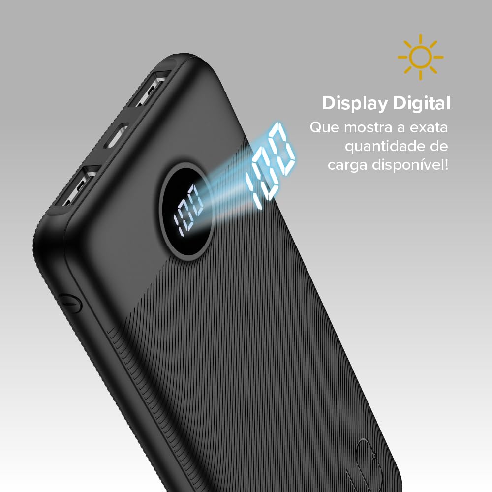 Carregador Portátil (Power Bank) Ultra Rápido 10000mAh Power Delivery 20W 2 Saídas USB + 1 Saída/Entrada USB-C Preto I2GO - I2GO PRO