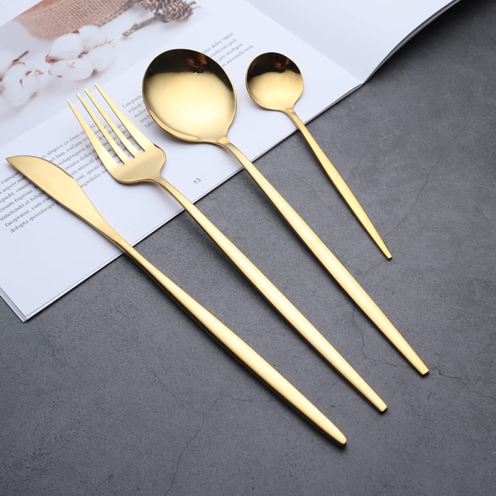 Conjunto de Talheres Aço Inoxidável 24 Peças Com Colher Garfo Faca e Colher de Café (Dourado 24 Peças)