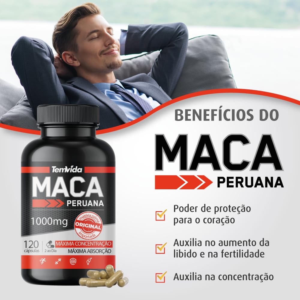 Kit 03 Maca Peruana - Maca Peruana Negra 1000mg 360 Cápsulas - Para Homens e Mulheres - Tem Vida