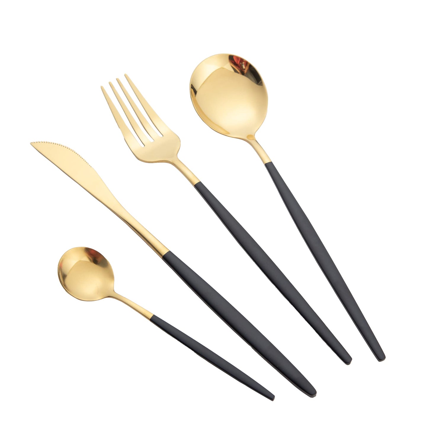 Conjunto De Talheres Aço Inoxidável 24 Peças Faqueiros Kits (Ouro Preto)