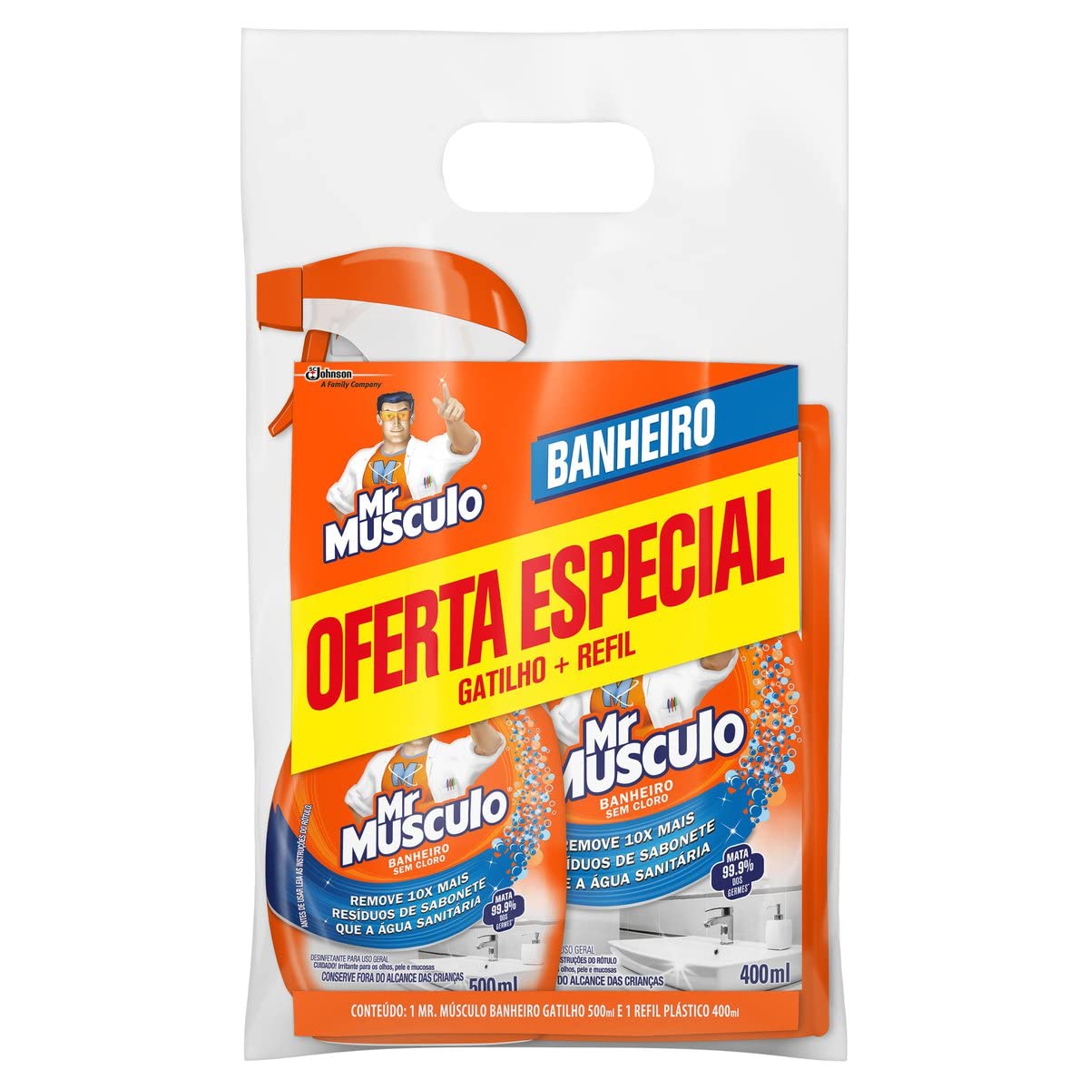 Mr. Músculo Kit Desinfetante Banheiro Mr Músculo 500Ml Borrifador + Refil 400Ml