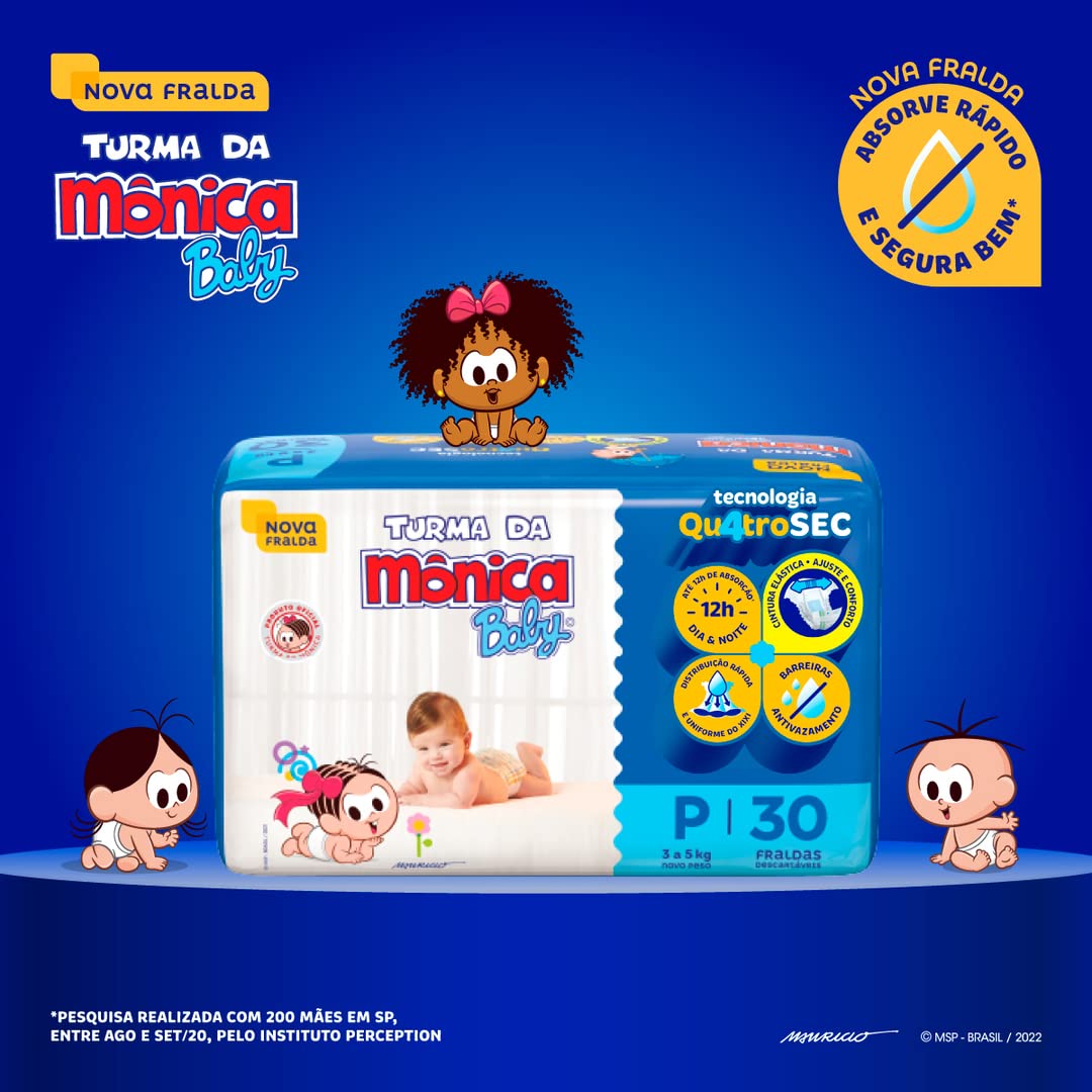 Turma da Mônica Baby - Fralda, Jumbo P, 30 Unidades