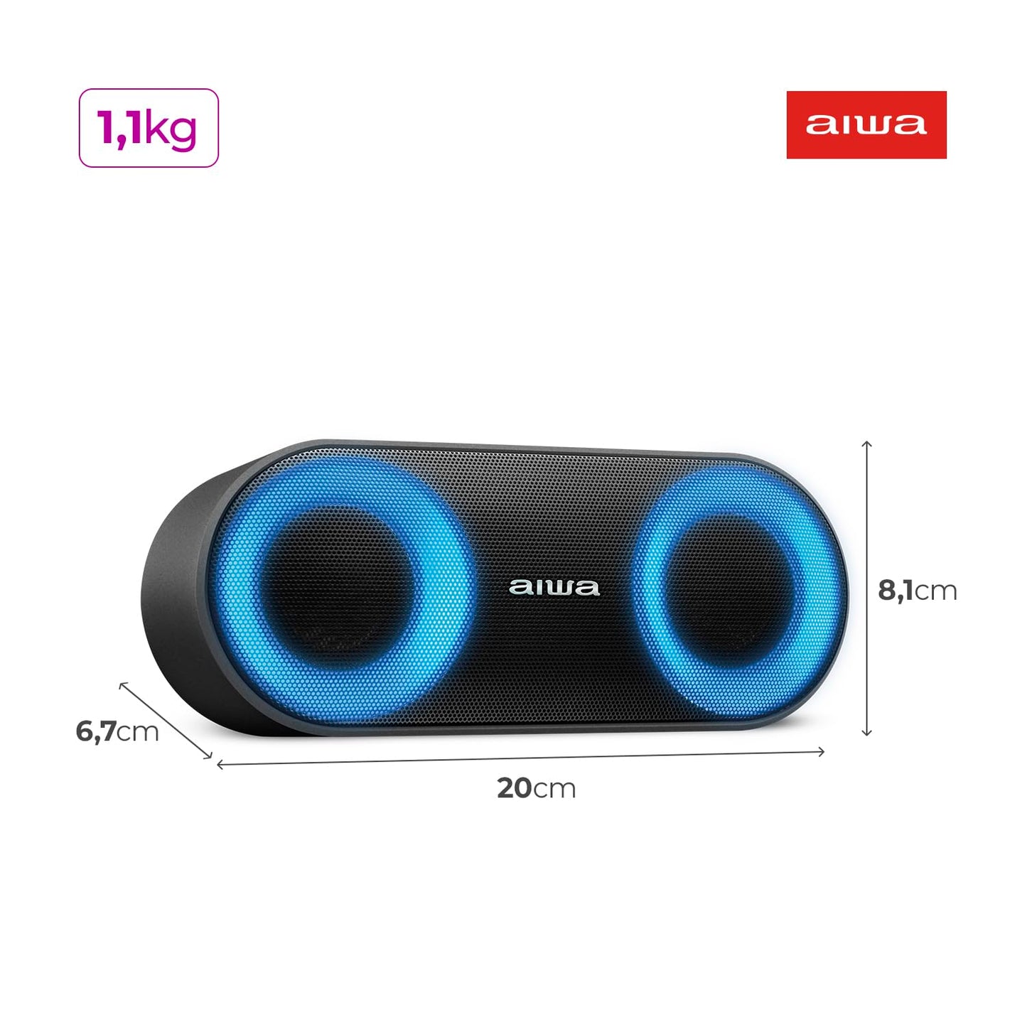 Caixa de Som Speaker, Aiwa, Bluetooth, Luzes Multicores, IP65 - AWS-SP-01