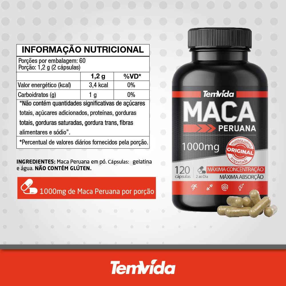 Kit 03 Maca Peruana - Maca Peruana Negra 1000mg 360 Cápsulas - Para Homens e Mulheres - Tem Vida