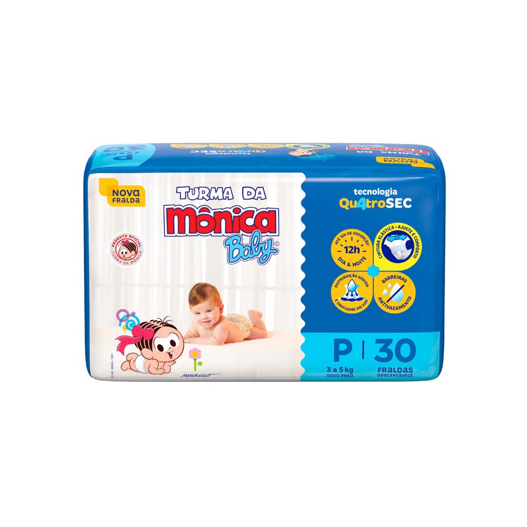 Turma da Mônica Baby - Fralda, Jumbo P, 30 Unidades