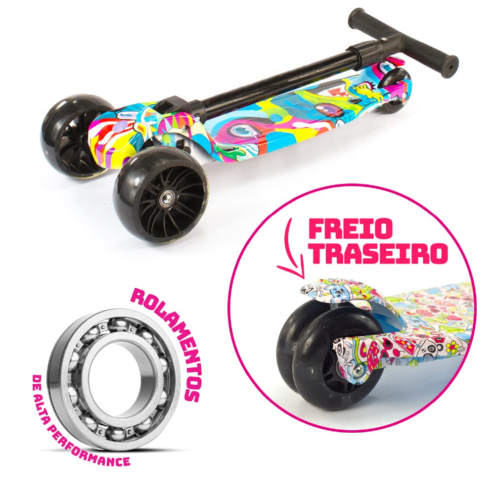Patinete Infantil 3 Rodas Com Led Dobrável - Mega Compras