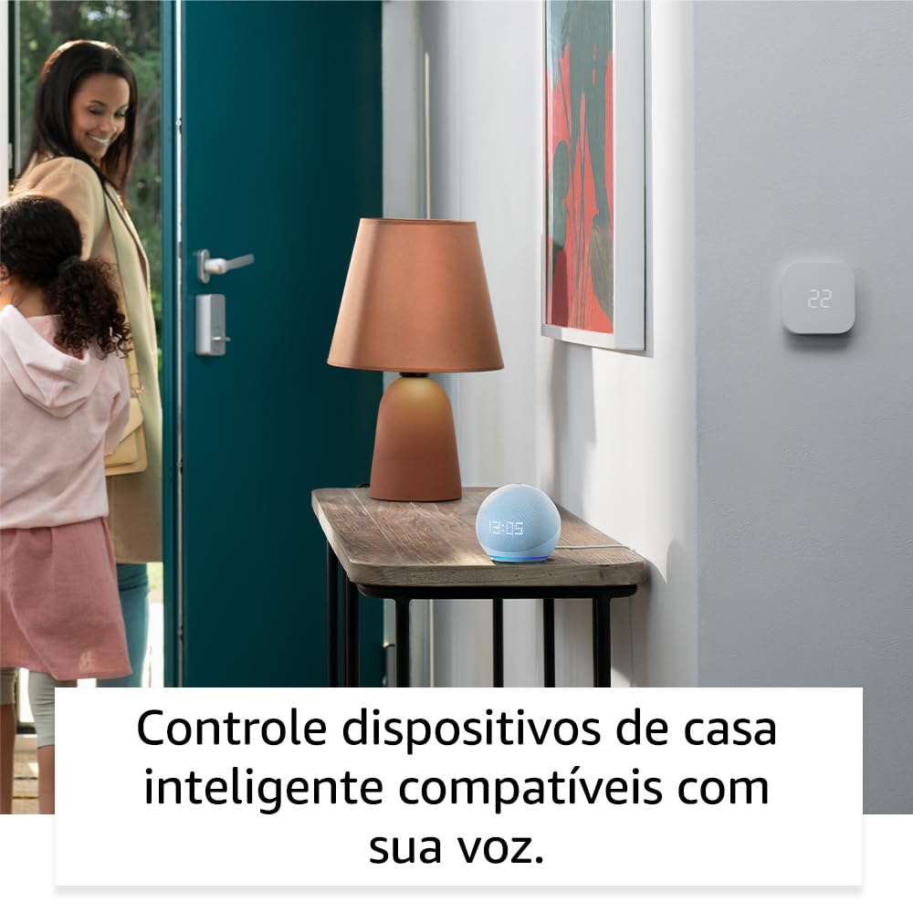 Echo Dot 5ª geração com Relógio | Smart speaker com Alexa | Display de LED ainda melhor | Cor Azul Claro