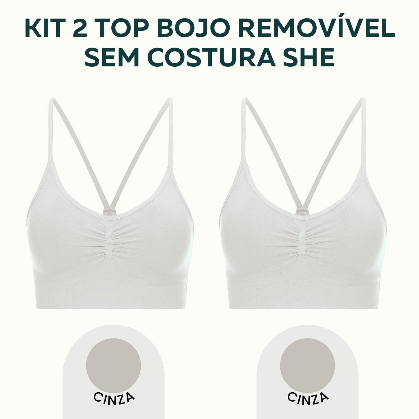 2 Top Nadador Top Feminino Academia Top com Bojo Top Sem Costura She by Mash, 2 Cinza Claro, P