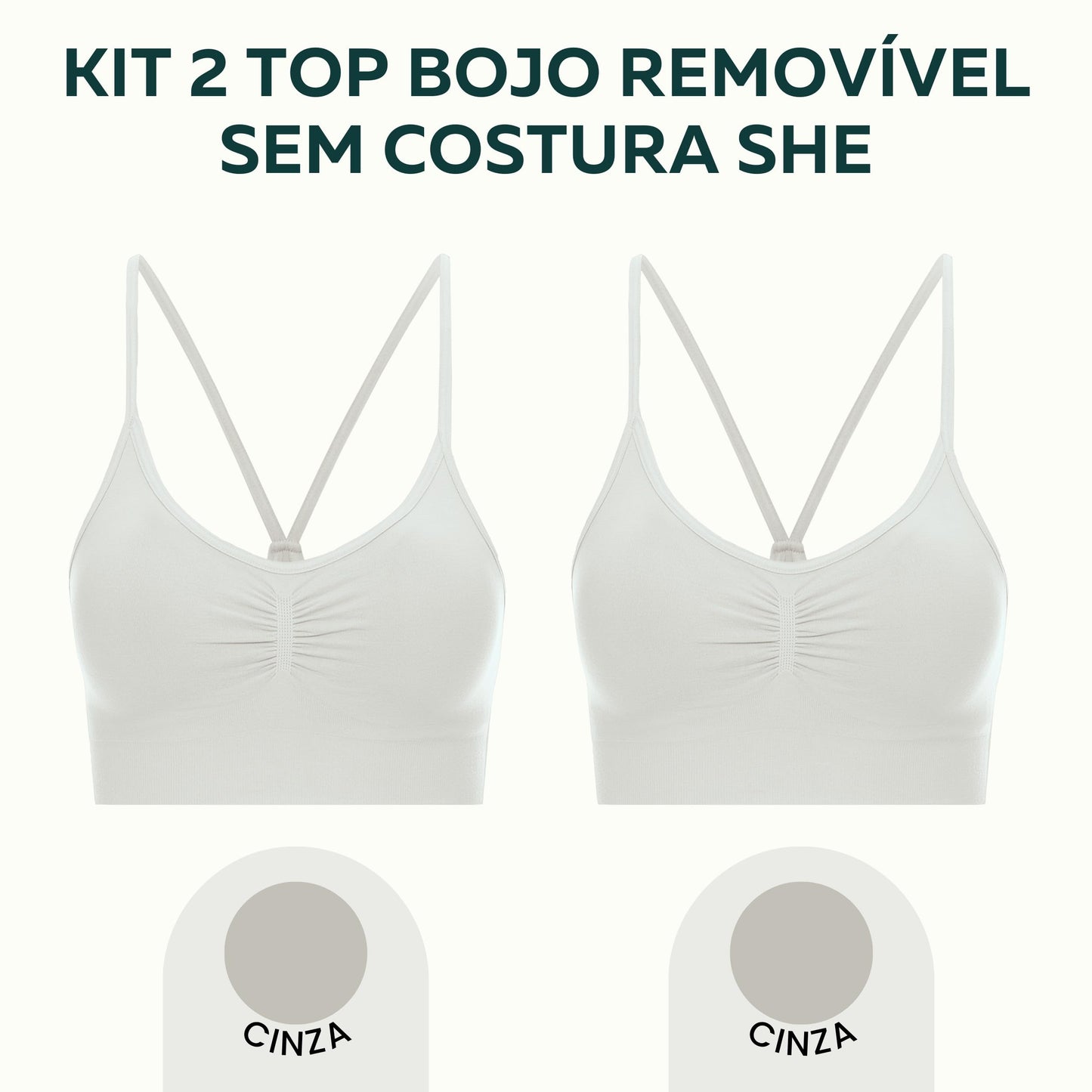 2 Top Nadador Top Feminino Academia Top com Bojo Top Sem Costura She by Mash, 2 Cinza Claro, P