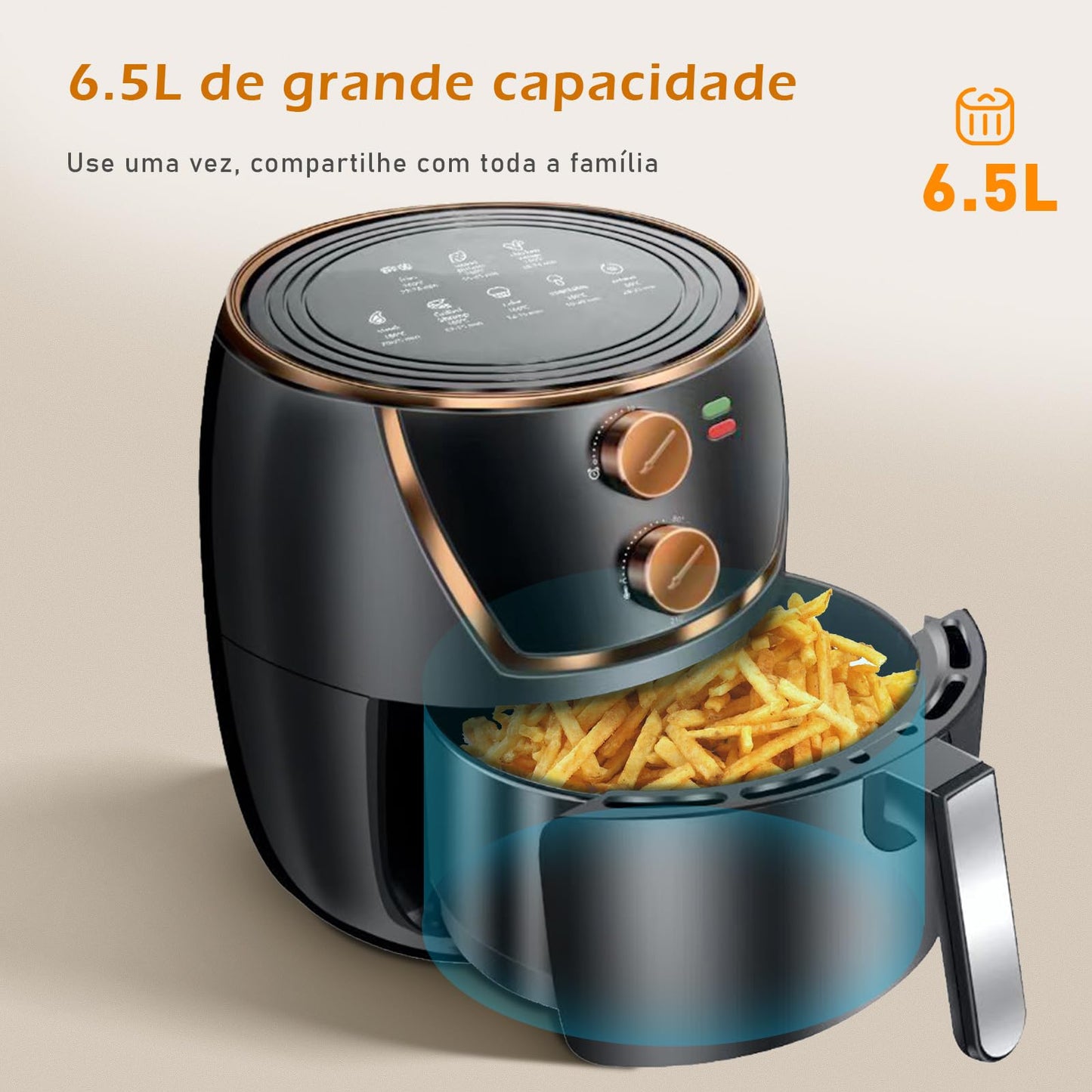 Air Fryer, Fritadeira sem Óleo, Fritadeira de Ar Grande Capacidade,1500W, 127V, 6.5L (WKK-002)