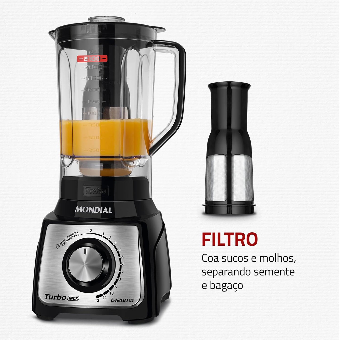Liquidificador Turbo, Mondial, Preto/Inox, 1200W, 110V - L-1200 BI