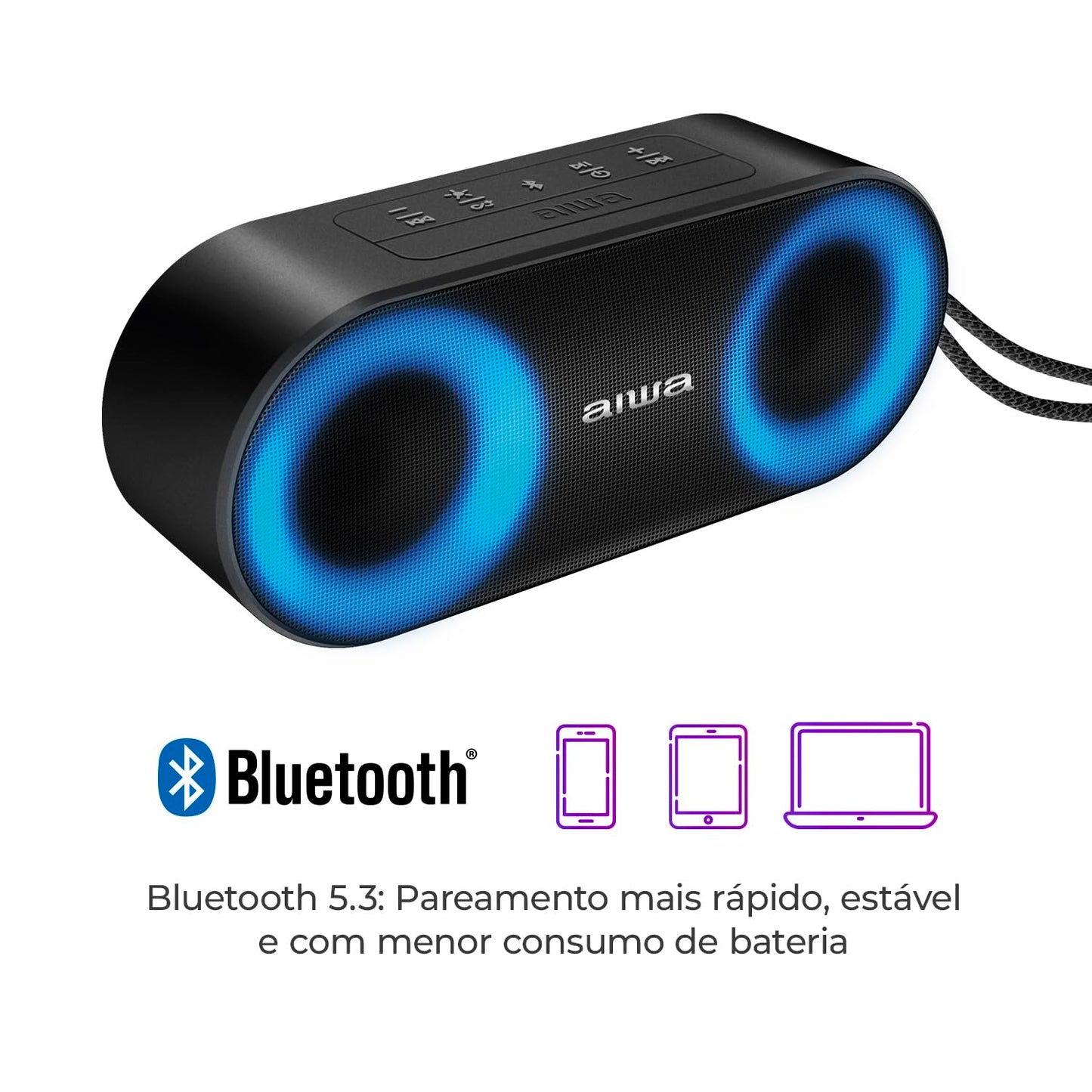 Caixa de Som Speaker, Aiwa, Bluetooth, Luzes Multicores, IP65 - AWS-SP-01
