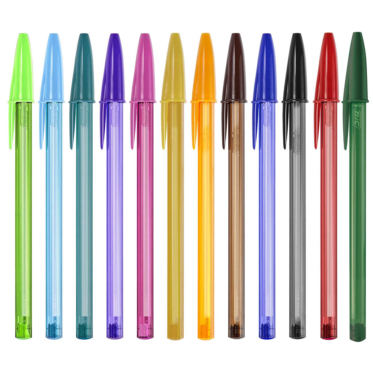Canetas Coloridas Bic Cristal Fashion 12 Cores Vibrantes, Ponta Esferográfica Média de 1.2mm, Escrita Suave e Cores Vibrantes