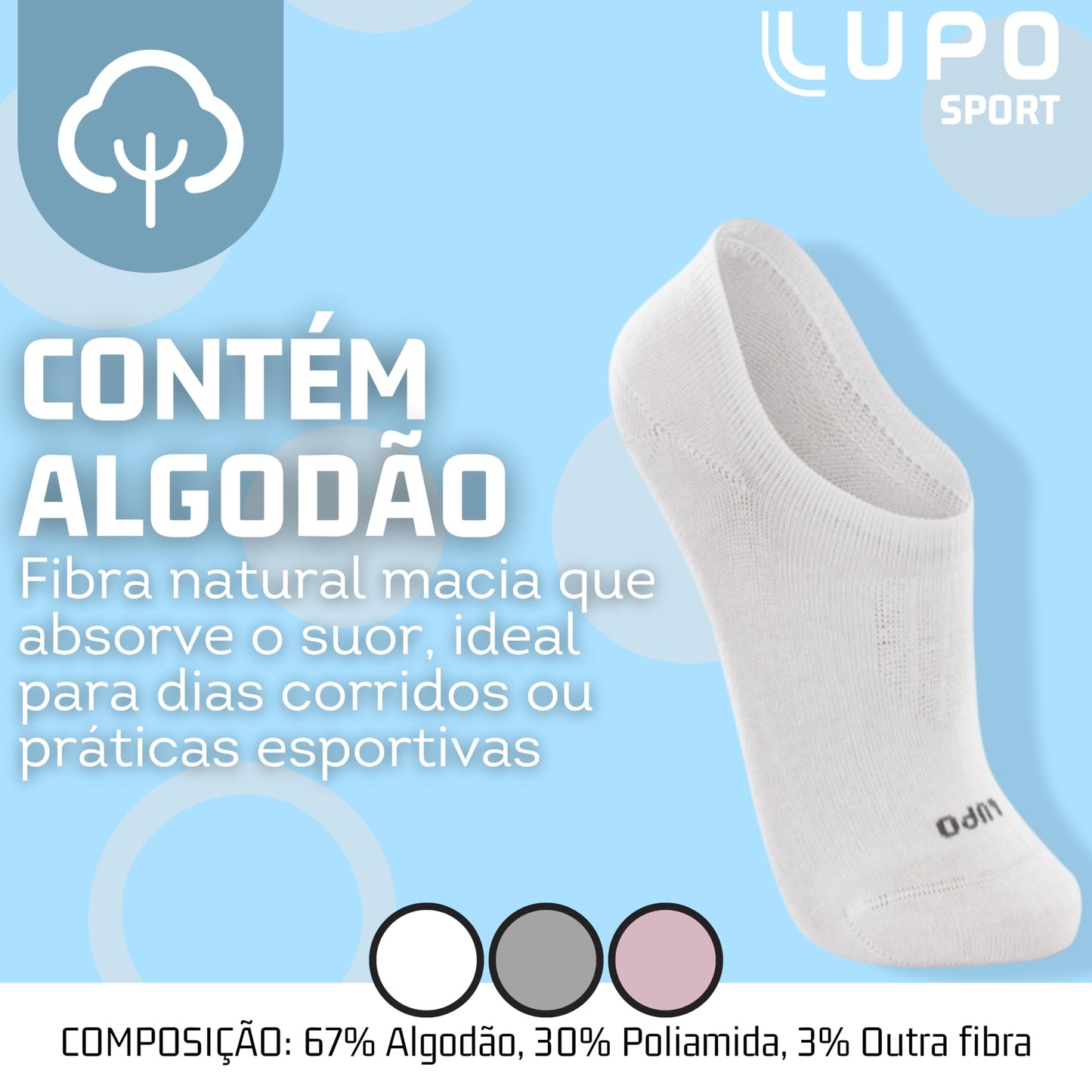 Kit 06 Pares Meia Soquete Lupo Sport Sapatilha Feminino Adulto | 2 Branco - 2 Cinza - 2 Rosa | 33-36
