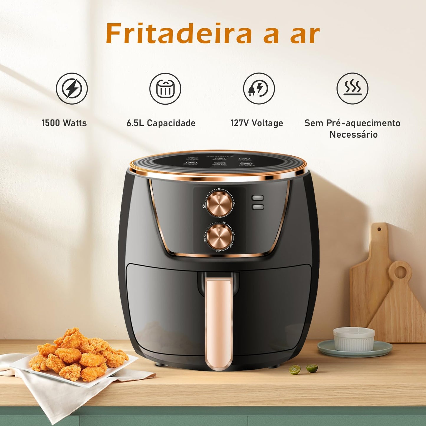 Air Fryer, Fritadeira sem Óleo, Fritadeira de Ar Grande Capacidade,1500W, 127V, 6.5L (WKK-002)