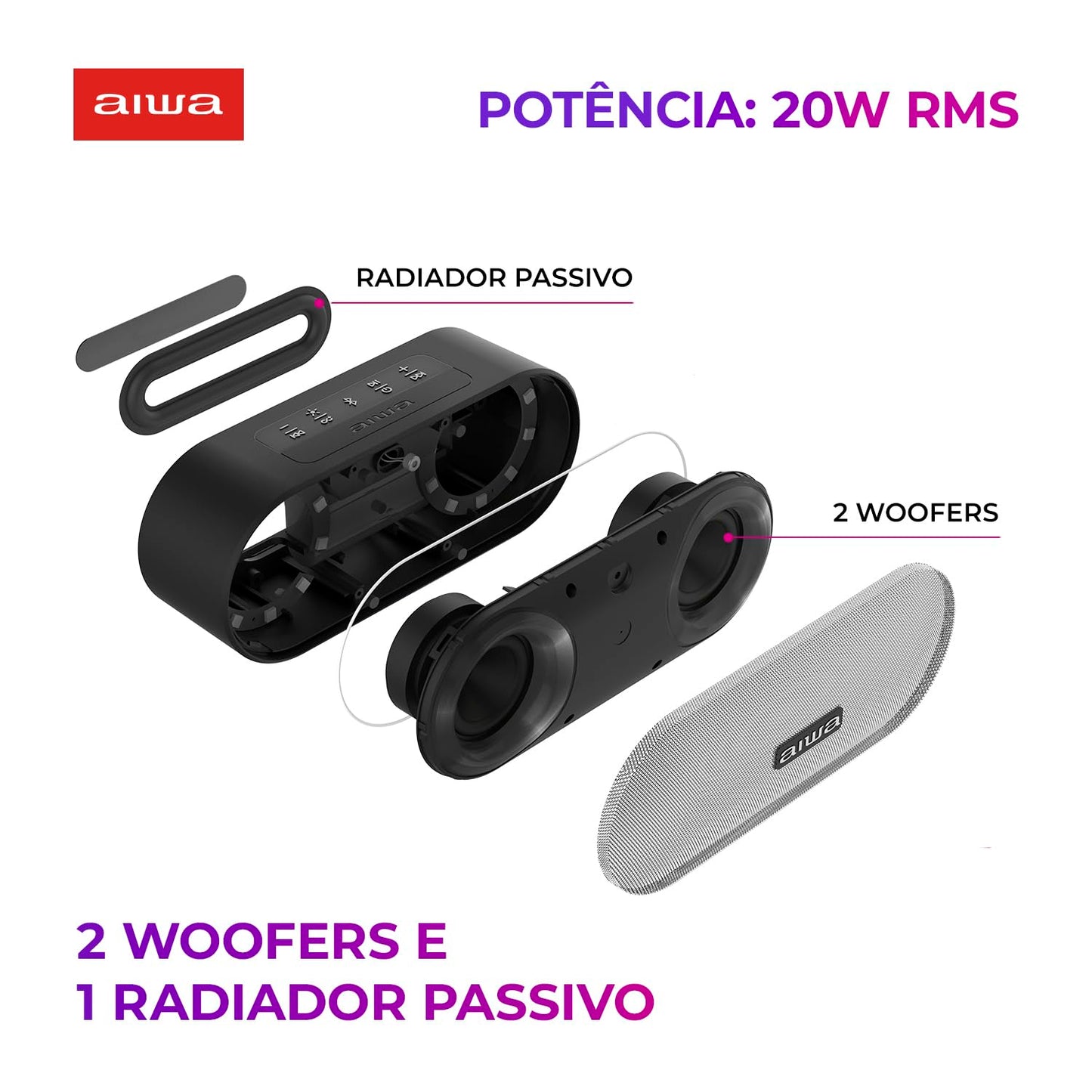 Caixa de Som Speaker, Aiwa, Bluetooth, Luzes Multicores, IP65 - AWS-SP-01