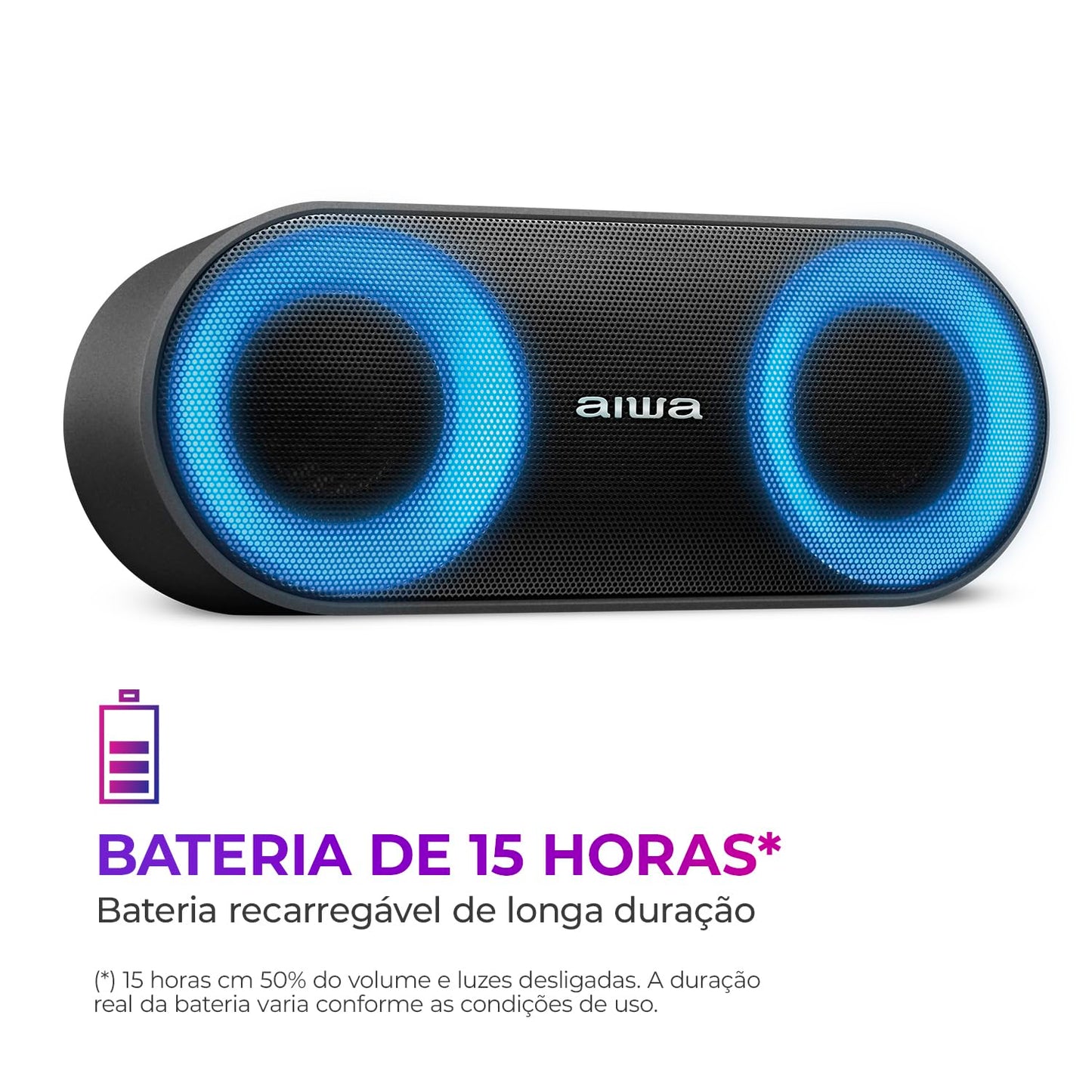 Caixa de Som Speaker, Aiwa, Bluetooth, Luzes Multicores, IP65 - AWS-SP-01