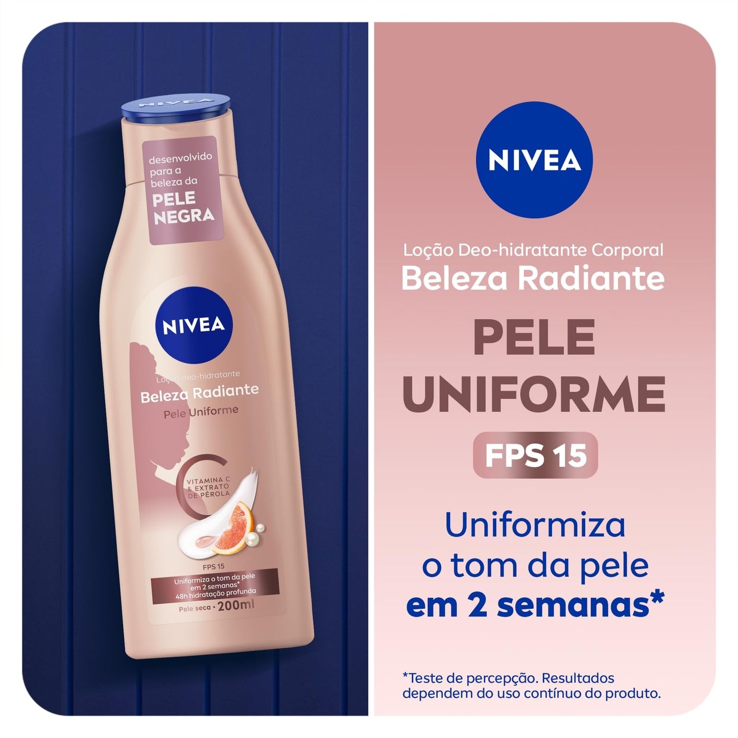 NIVEA Hidratante Corporal Beleza Radiante Pele Uniforme 200ml - Para a beleza da pele negra, uniformiza o tom da pele em 2 semanas e repara as áreas ressecadas, com vitamina C