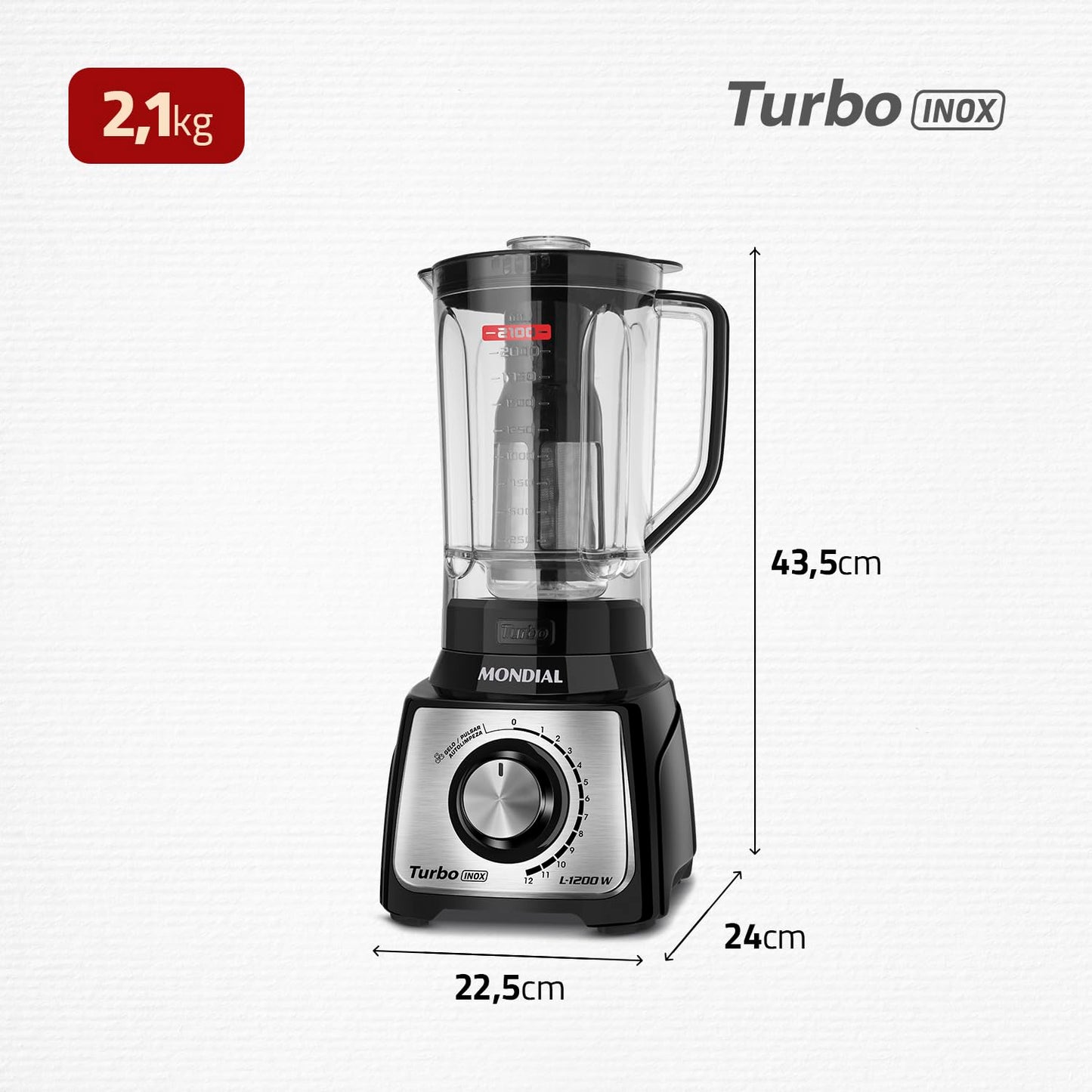 Liquidificador Turbo, Mondial, Preto/Inox, 1200W, 110V - L-1200 BI