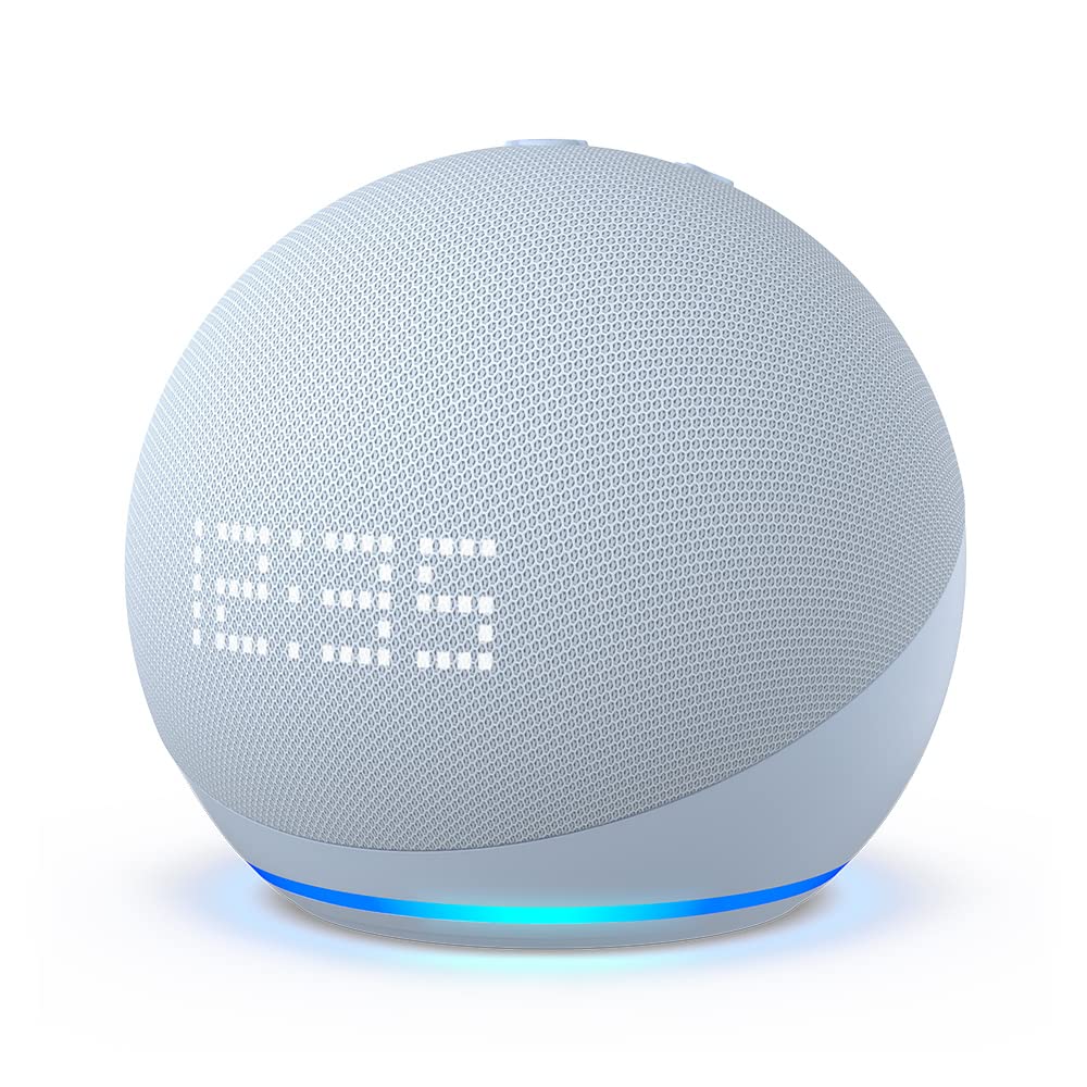 Echo Dot 5ª geração com Relógio | Smart speaker com Alexa | Display de LED ainda melhor | Cor Azul Claro
