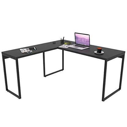 Mesa de Escritório em L Estilo Industrial 1,50mX1,50m Kuadra, Compace, Preto Ônix / Est.Preta