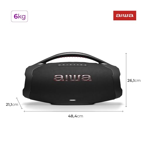 AIWA, Caixa de Som Boombox BBS01, 200W RMS, IP66 com Alça, 30h de Bateria, Bluetooth 5.3,TWS