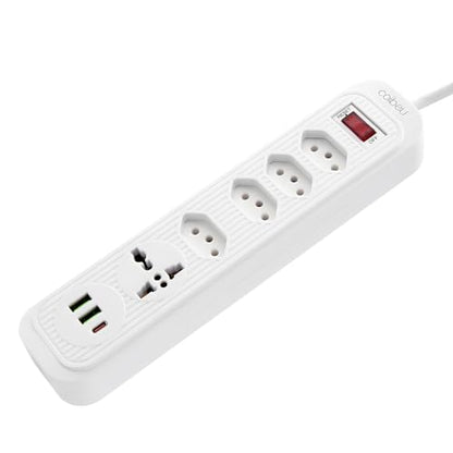 Filtro de Linha, Extensão Tomada, Régua Tomada, Régua de Energia, 4 Tomadas, 2 Interfaces USB, 1 Porta USB Tipo-C, 1 Tomada Universal, Cabo de Alimentação de 1,9 metros (Branco)