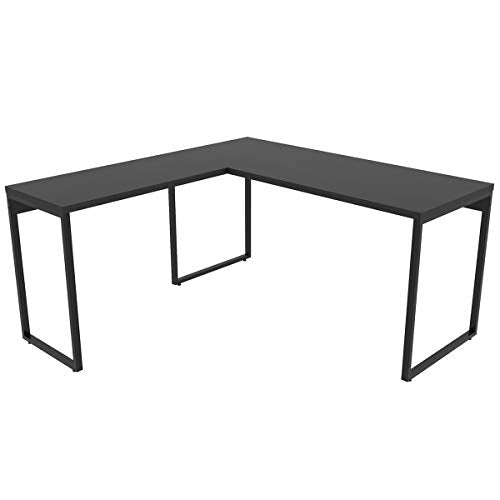 Mesa de Escritório em L Estilo Industrial 1,50mX1,50m Kuadra, Compace, Preto Ônix / Est.Preta