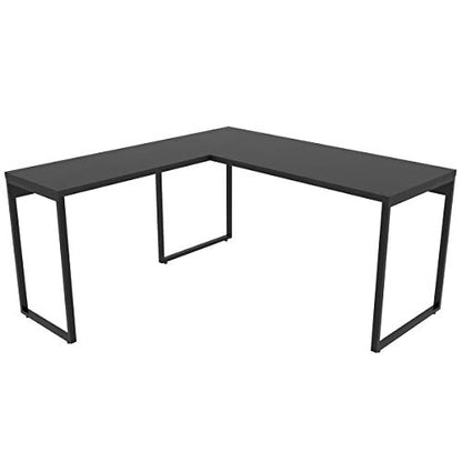 Mesa de Escritório em L Estilo Industrial 1,50mX1,50m Kuadra, Compace, Preto Ônix / Est.Preta