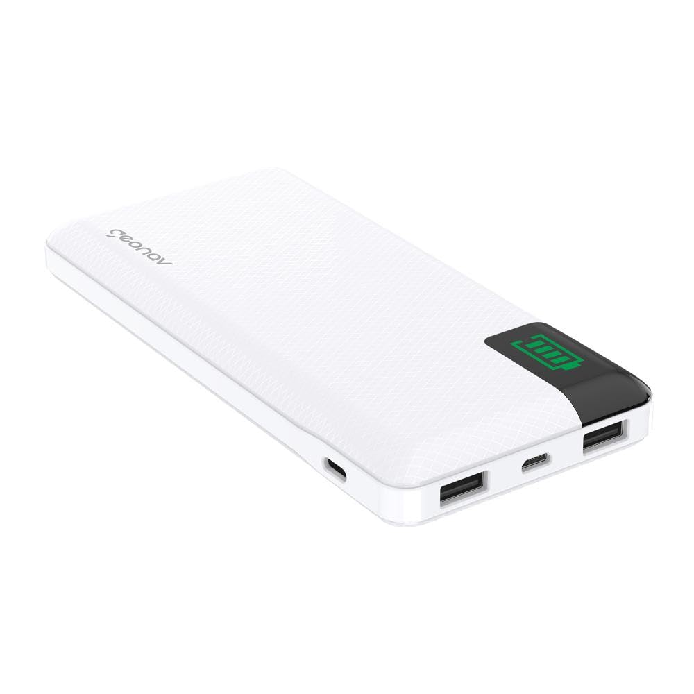 Geonav Power Bank, Carregador Portátil Universal 16.000mAh, 2 portas USB + 1 porta USB-C, Led Indicador de bateria, PB16KWT, Branco