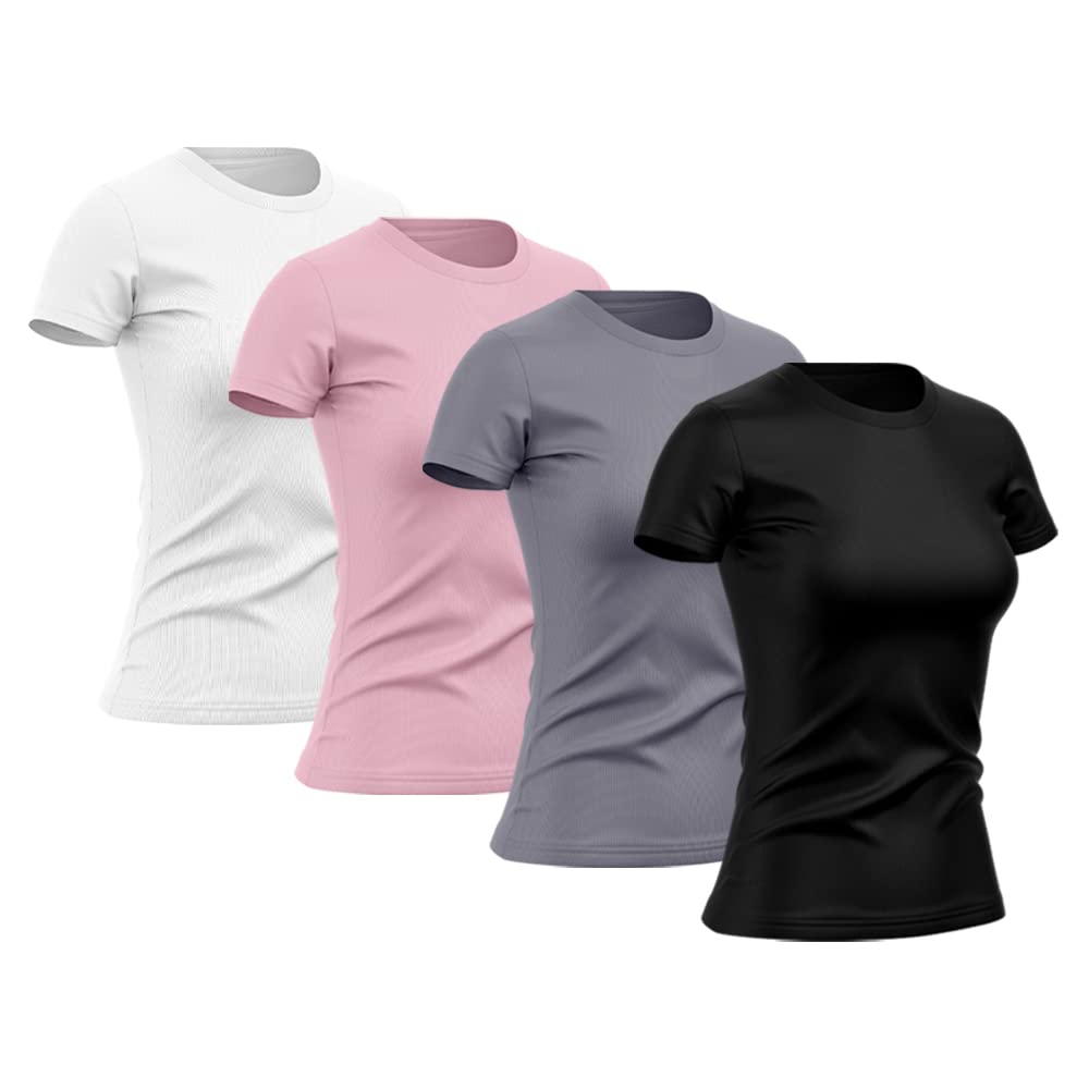 Kit 4 Camisetas Feminina Dry Básica Lisa Proteção Solar UV Térmica Camisa Blusa, Tamanho G