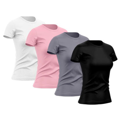 Kit 4 Camisetas Feminina Dry Básica Lisa Proteção Solar UV Térmica Camisa Blusa, Tamanho G